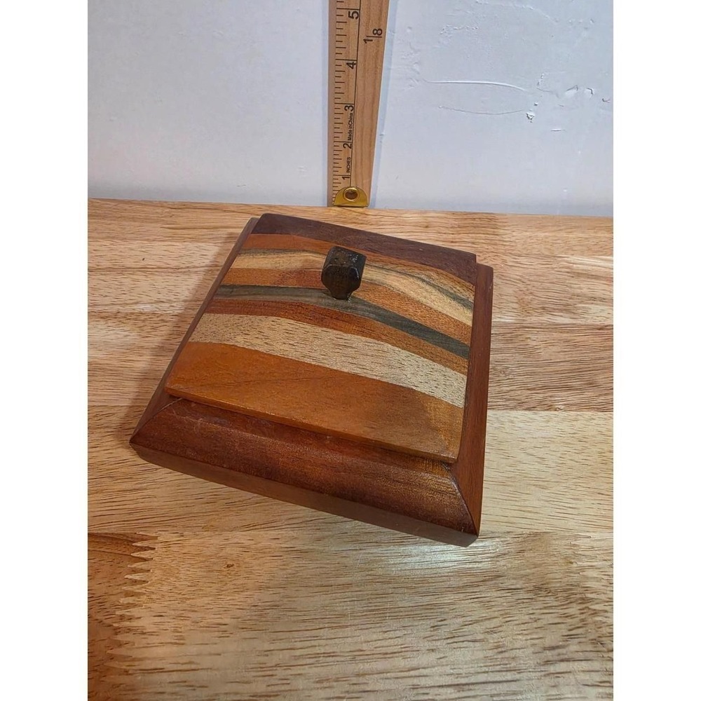 Handcrafted Post-Modern Style Mixed Multicolor Woods Jewelry Trinket Storage Box